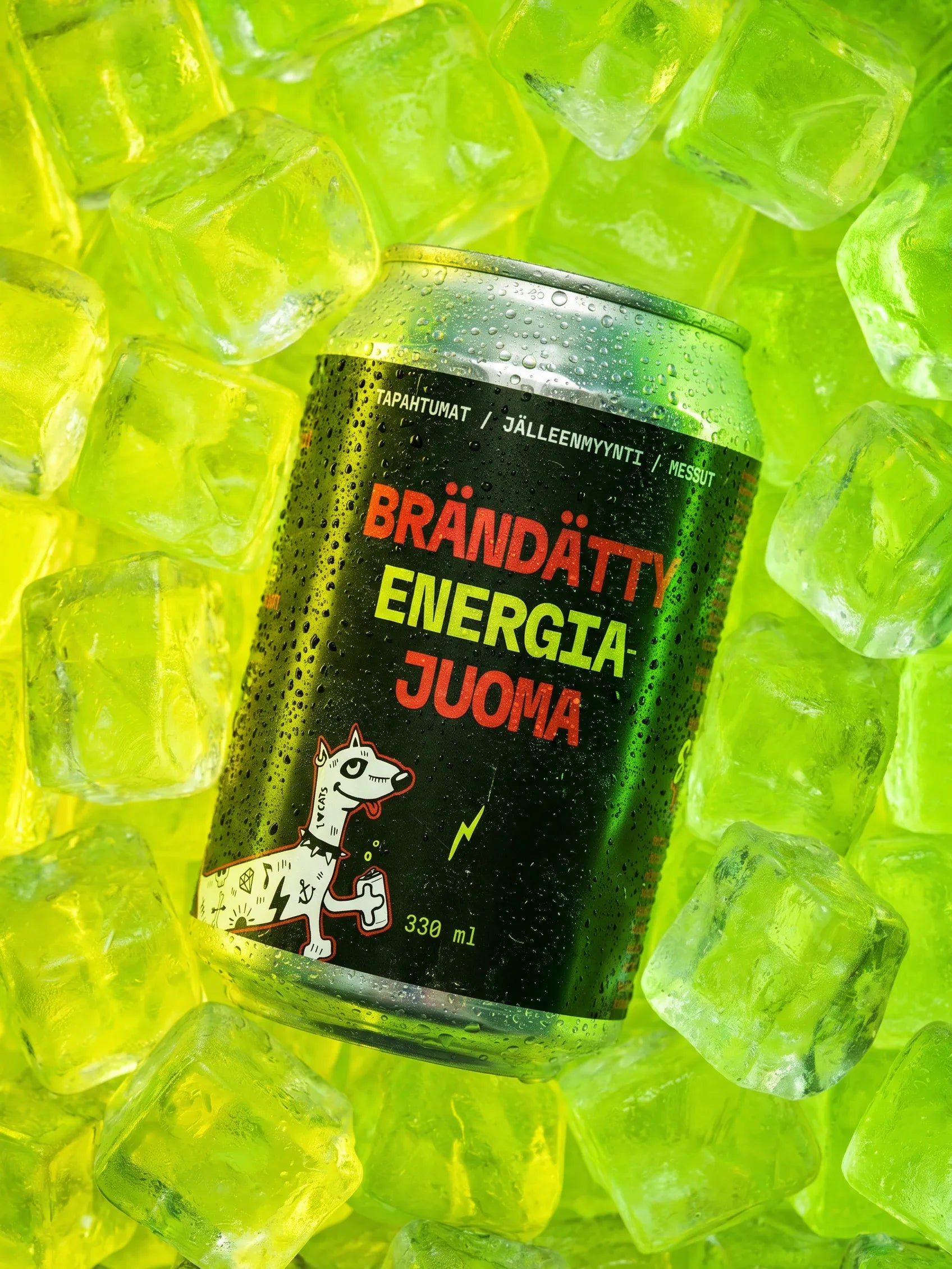 Sokeriton energiajuoma omalla logolla 330 ml – tölkin ilme-esimerkki