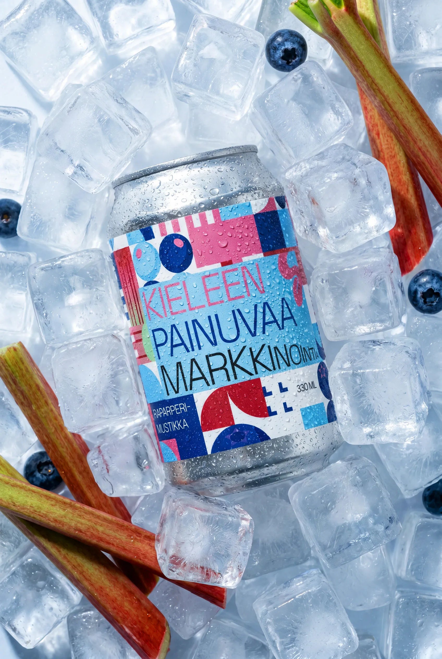 Raparperi-mustikkalimu omalla logolla 330 ml – tölkin ilme-esimerkki